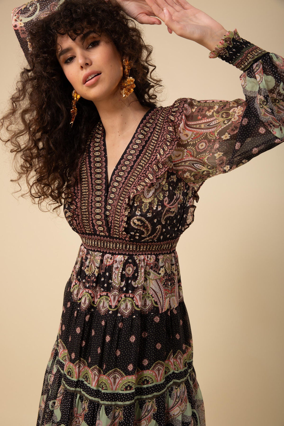 Nylah Long Dress Rayon/Silk - Black