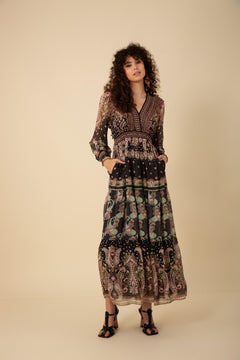 Nylah Long Dress Rayon/Silk - Black
