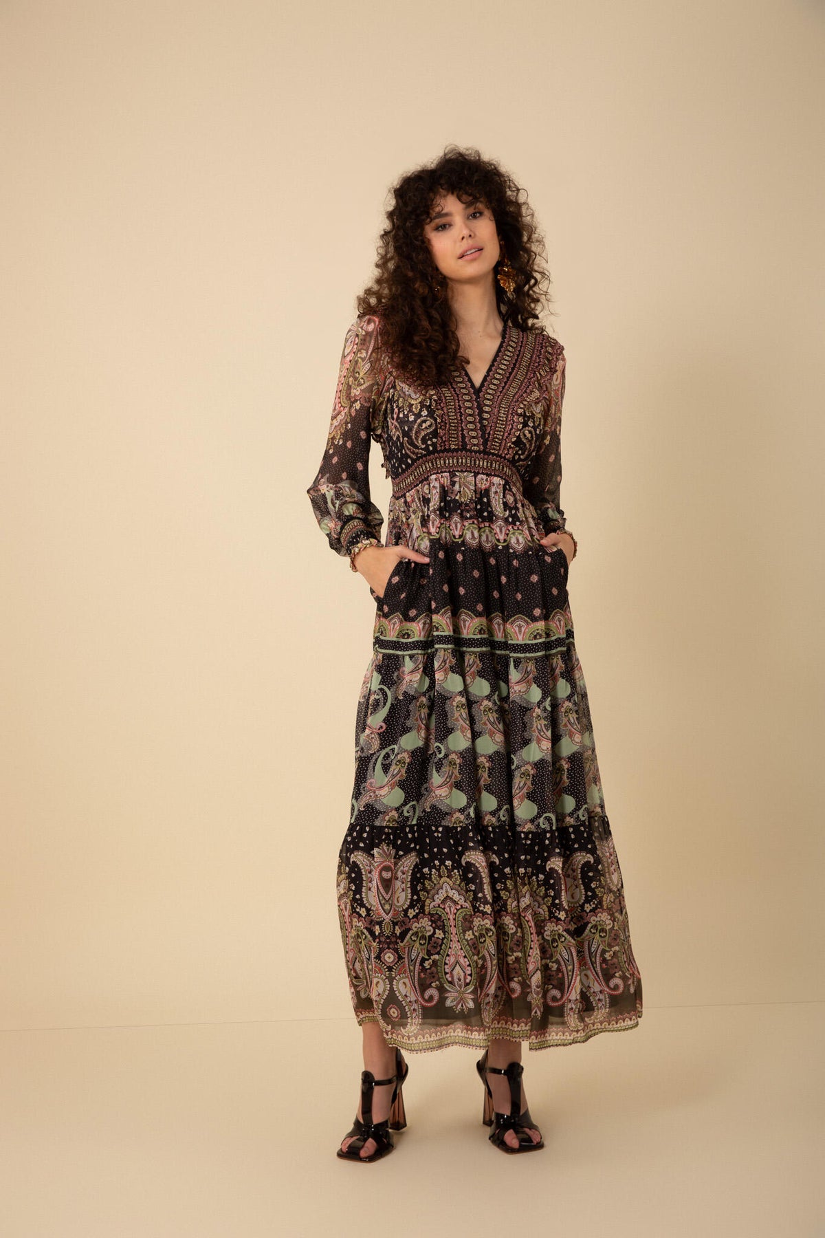 Nylah Long Dress Rayon/Silk - Black