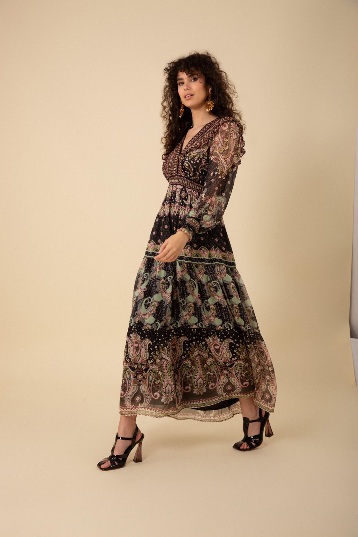 Nylah Long Dress Rayon/Silk - Black