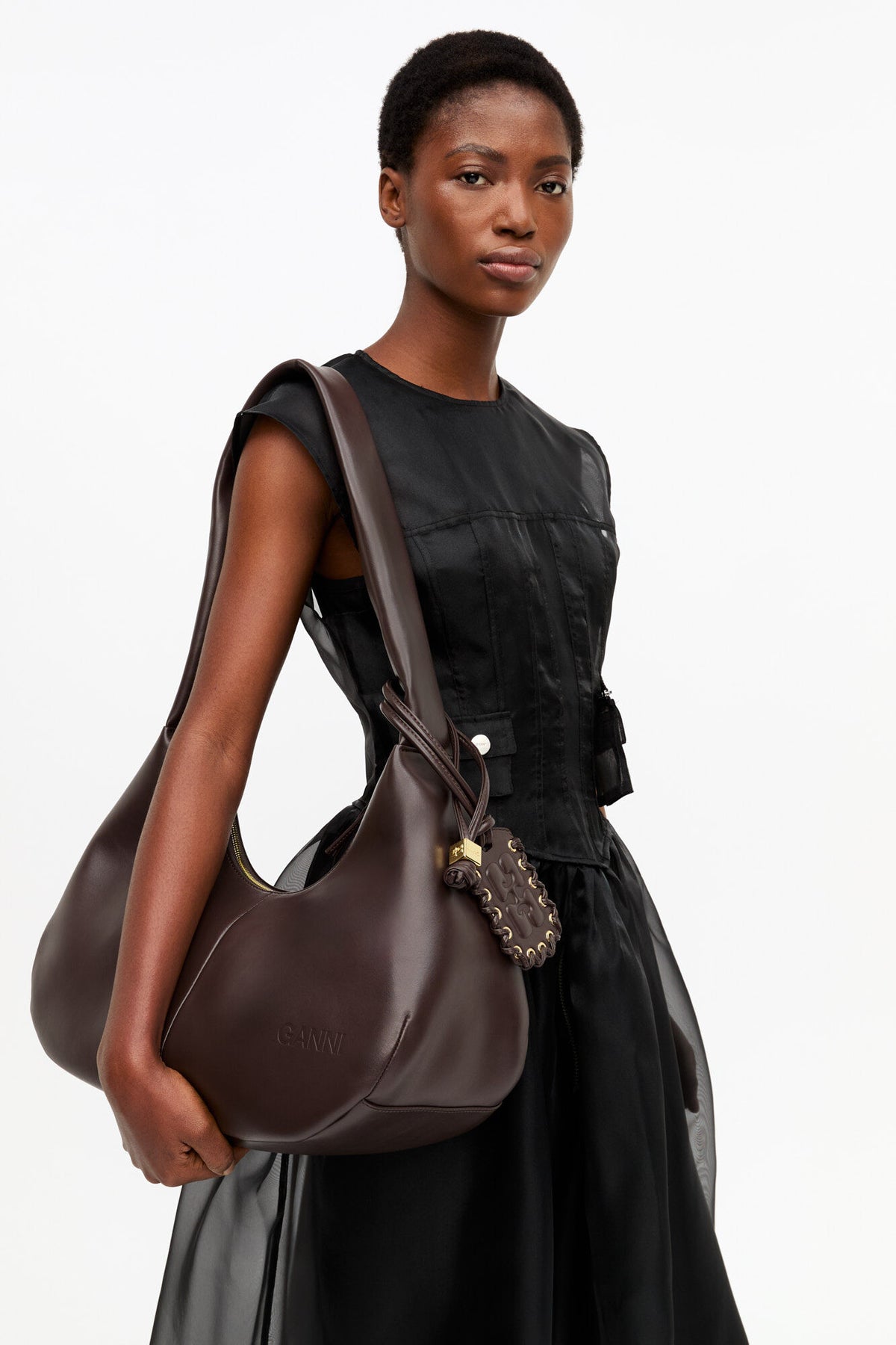 Ganni Bou Bag Hobo Medium - Seal Brown