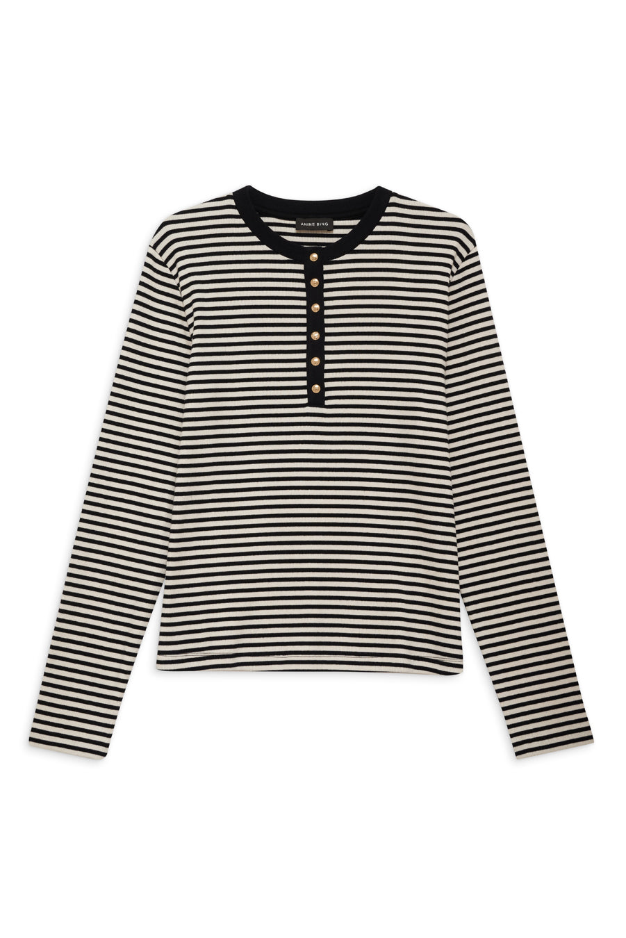 Alessia Long Sleeve Tee - Cream And Black Stripe