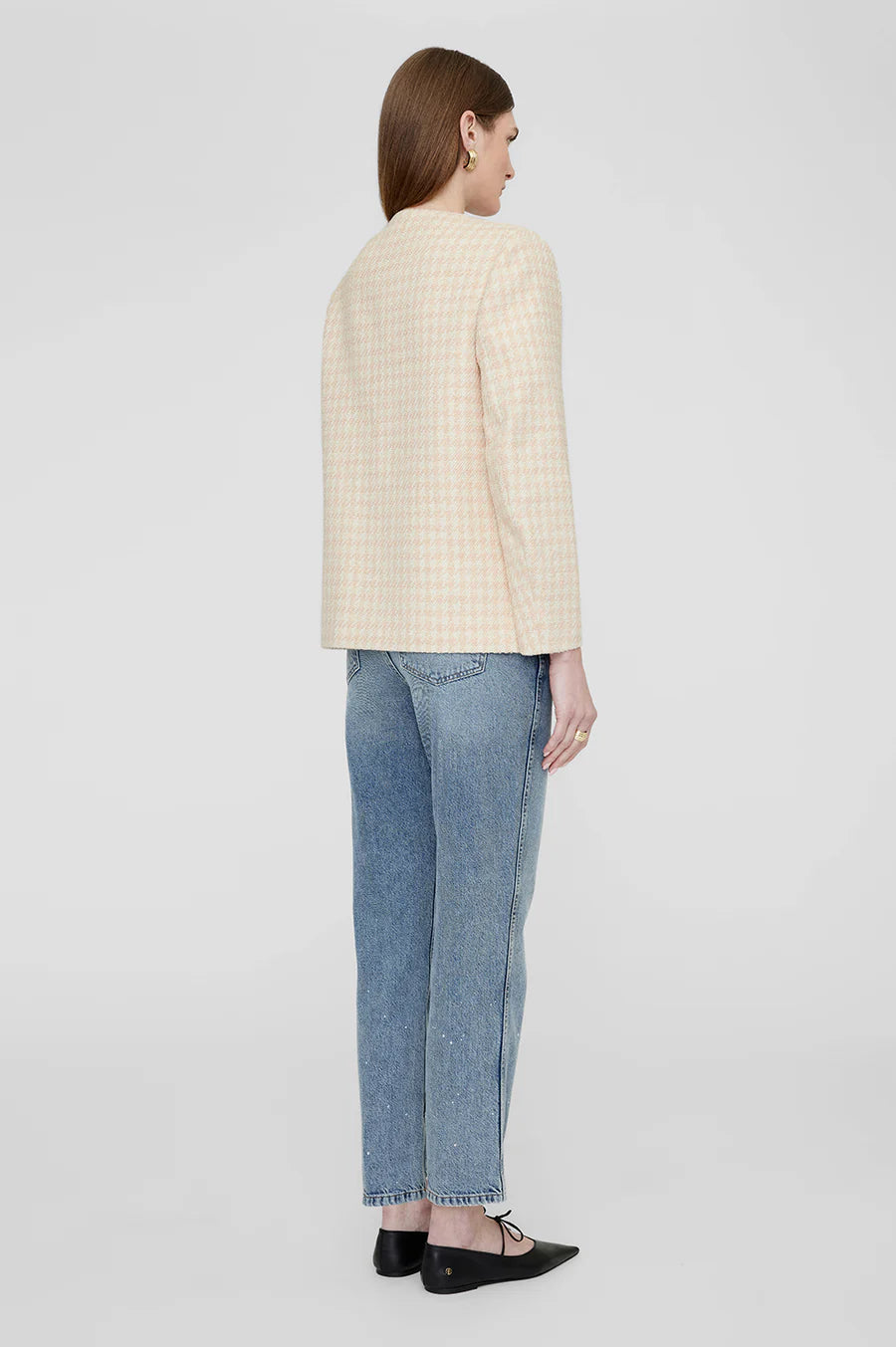 Janet Jacket - Cream And Peach Houndstooth