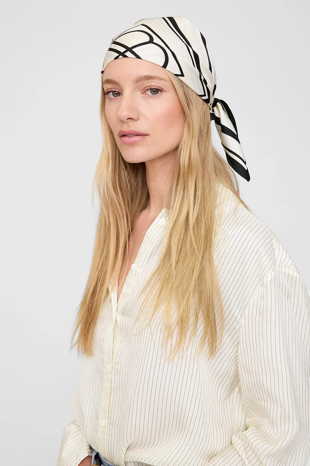 Anine Bing York Scarf - Ivory And Black Monogram
