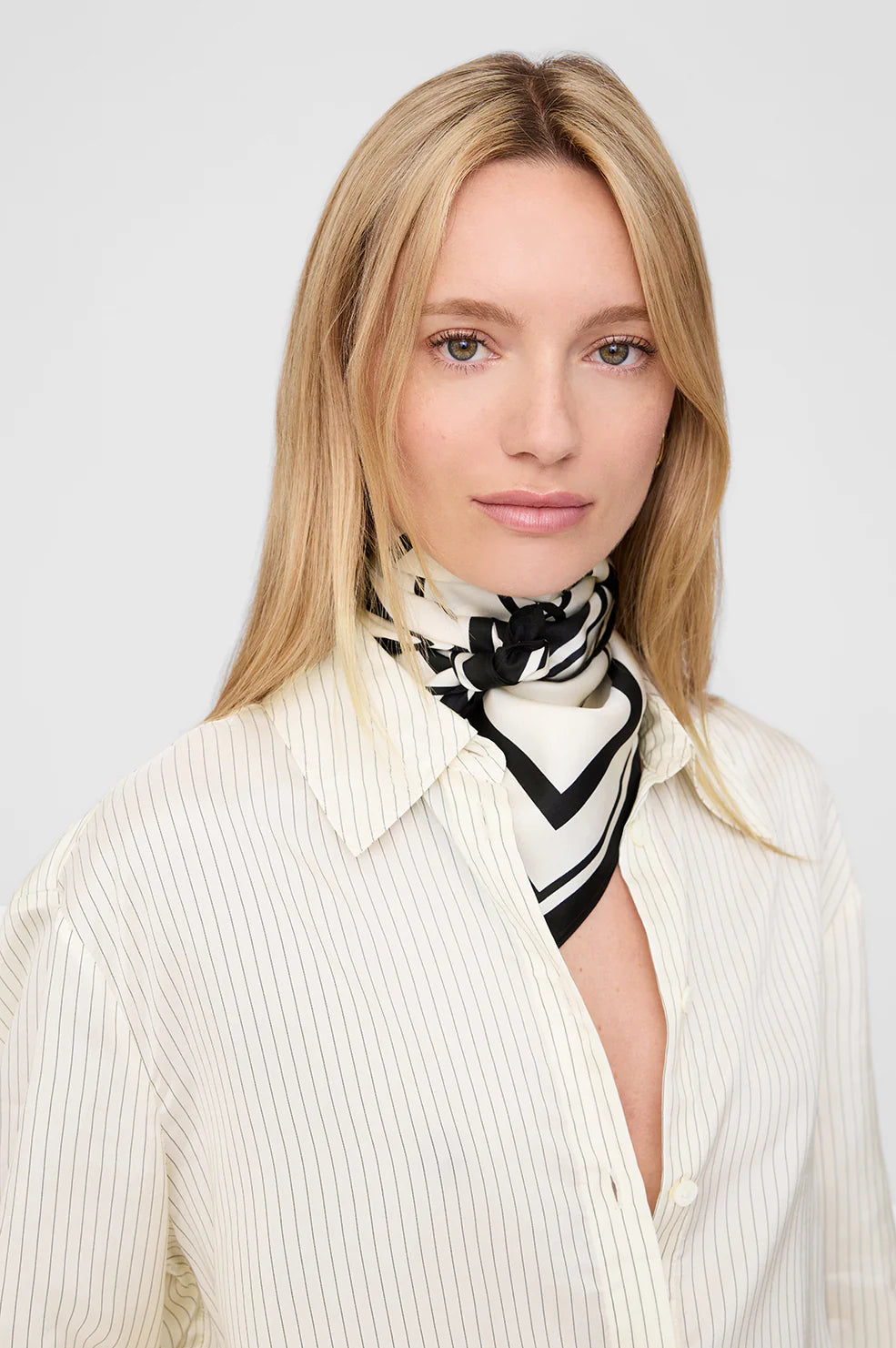 Anine Bing York Scarf - Ivory And Black Monogram