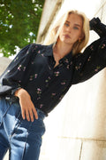 Sibba Crepe Blouse - Navy Small Flower