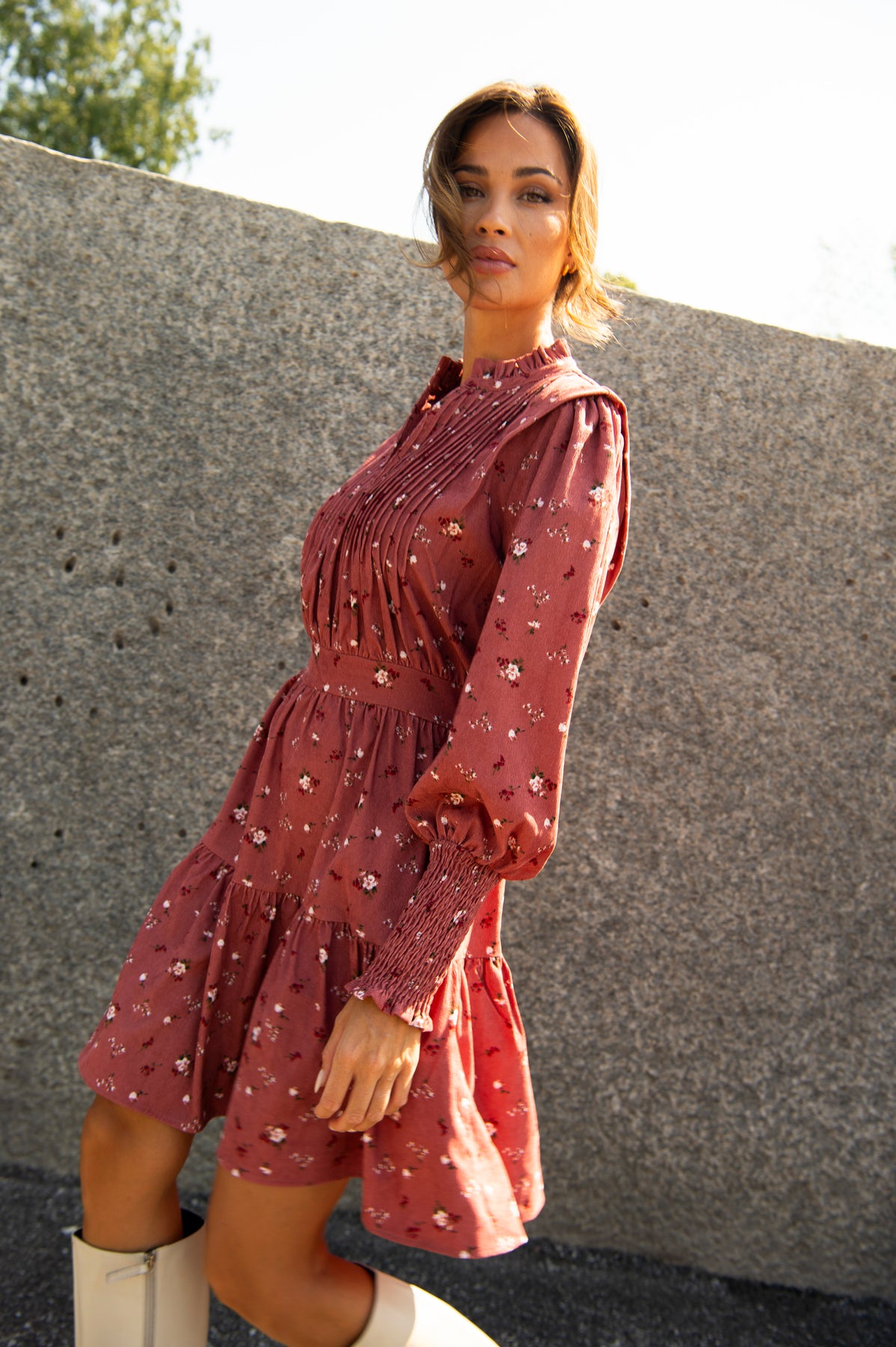 Evina Cord Print Dress - Pink