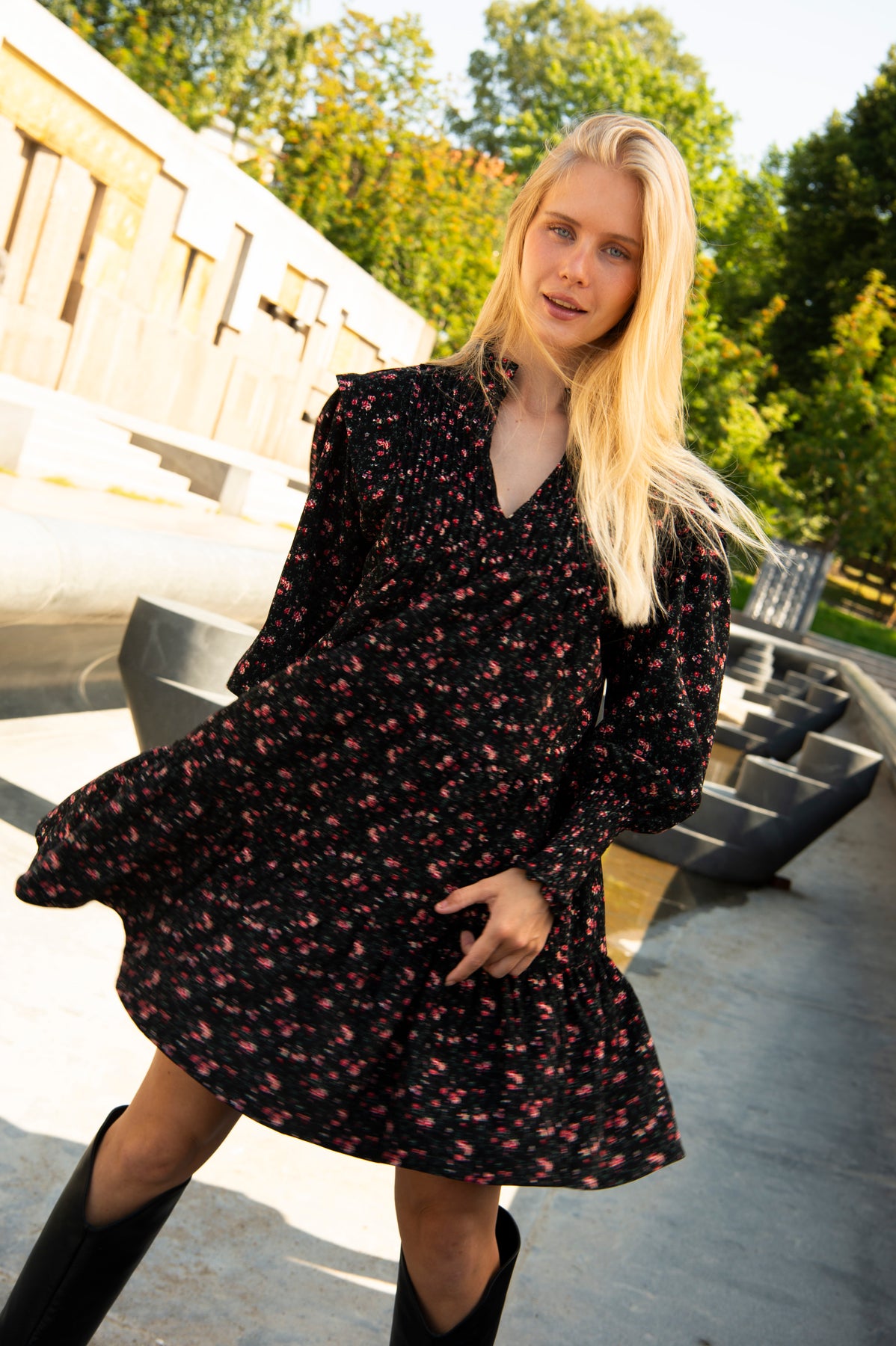 Embla Cord Print Dress - Black