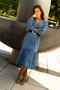 Evina Denim Midi Dress - Blue