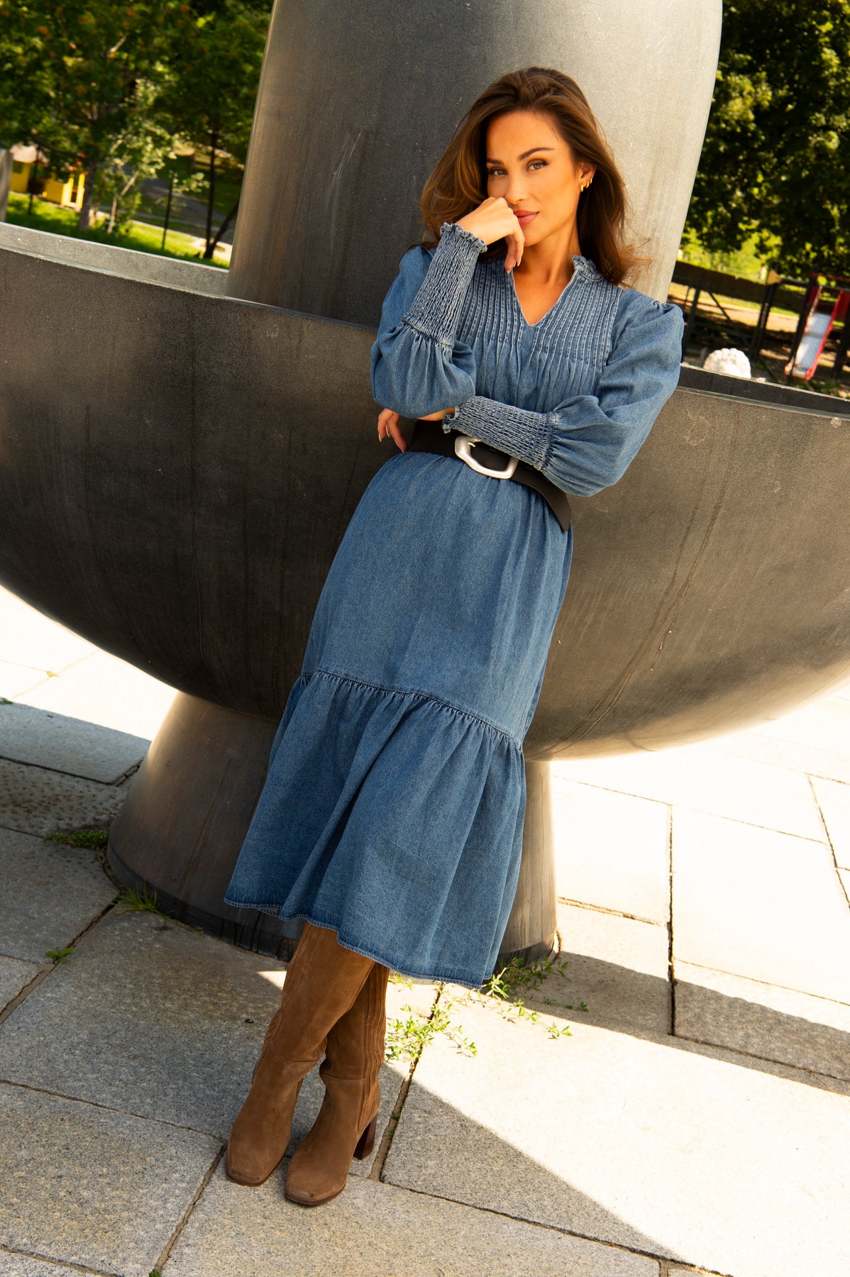 Evina Denim Midi Dress - Blue