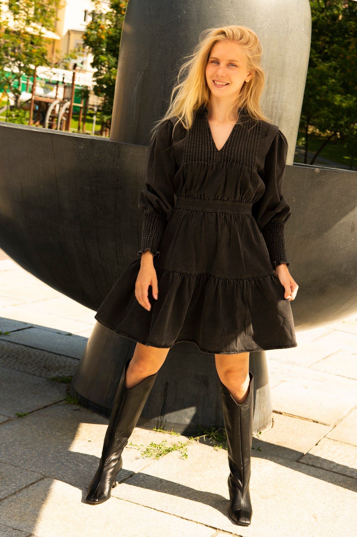 Evina Denim Dress - Black