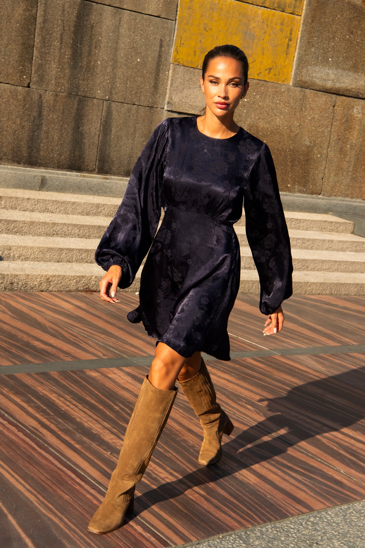 Edda Jacquard Short Dress - Navy