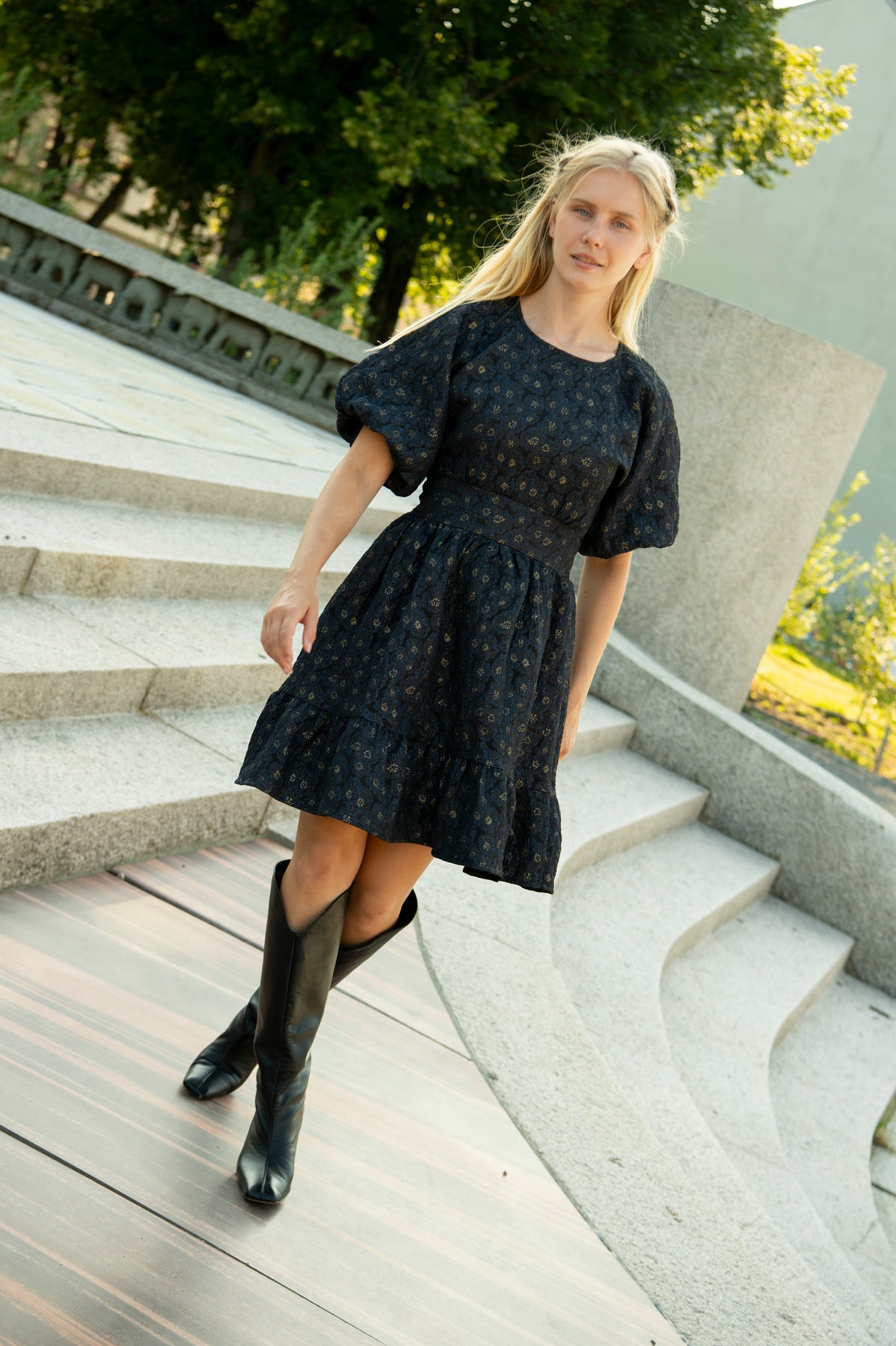 Svanhild Brocade Dress - Navy