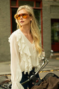 Hellvi Ruffle Chiffon Blus - Creme