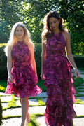 Inga Halter Maxi Dress - Fuchsia Flower