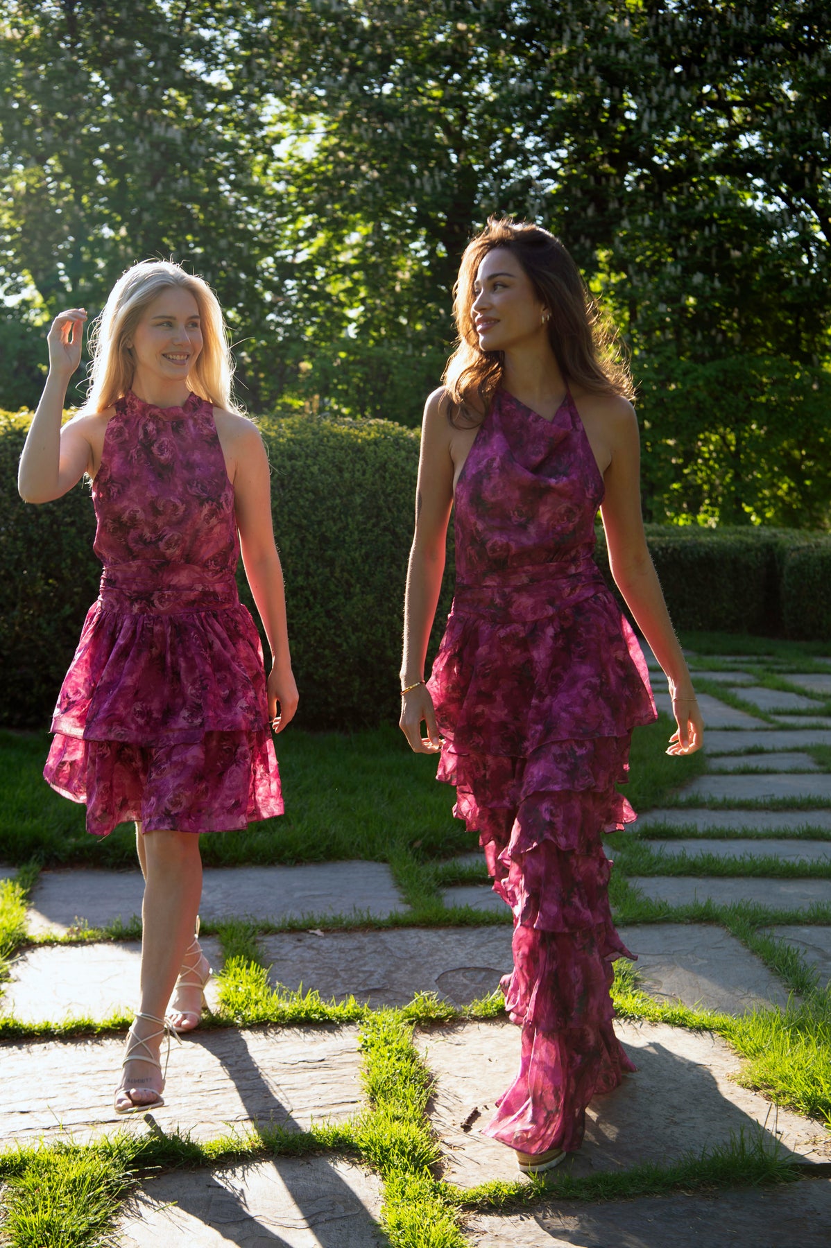Inga Halter Maxi Dress - Fuchsia Flower