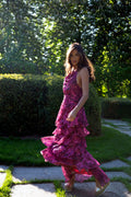 Inga Halter Maxi Dress - Fuchsia Flower