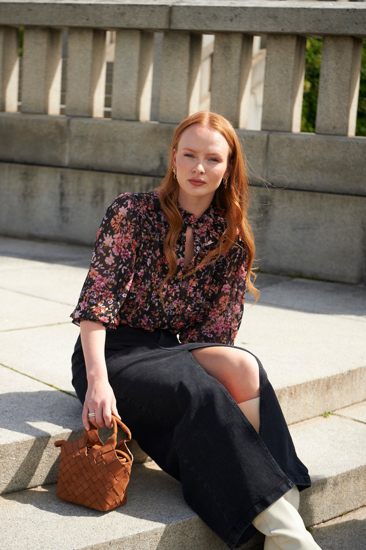 Ynina Golden Flower Blouse - Black