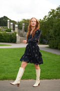 Jade Crepe Dress - Navy Small Flower