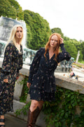 Jade Crepe Dress - Navy Small Flower