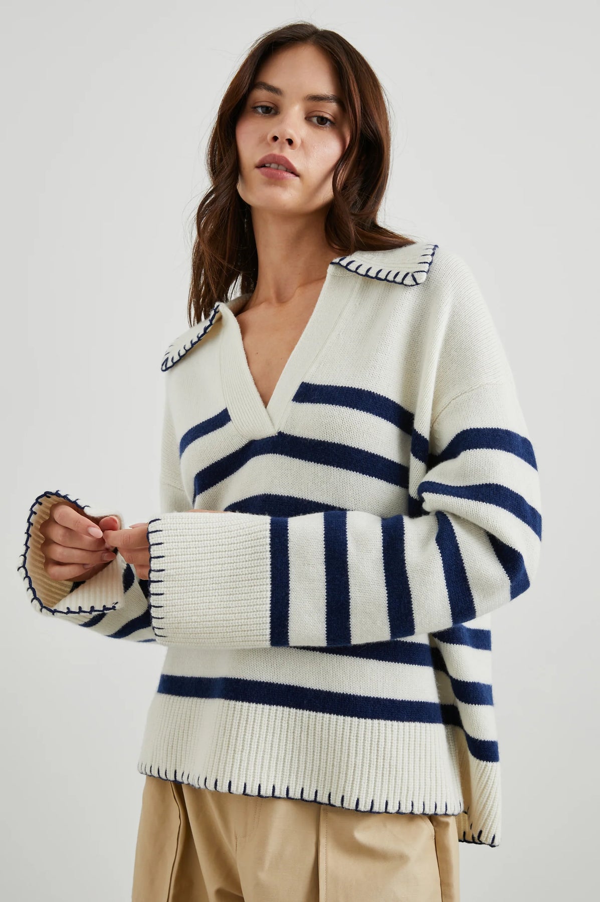 Athena - Ivory Navy Stripe