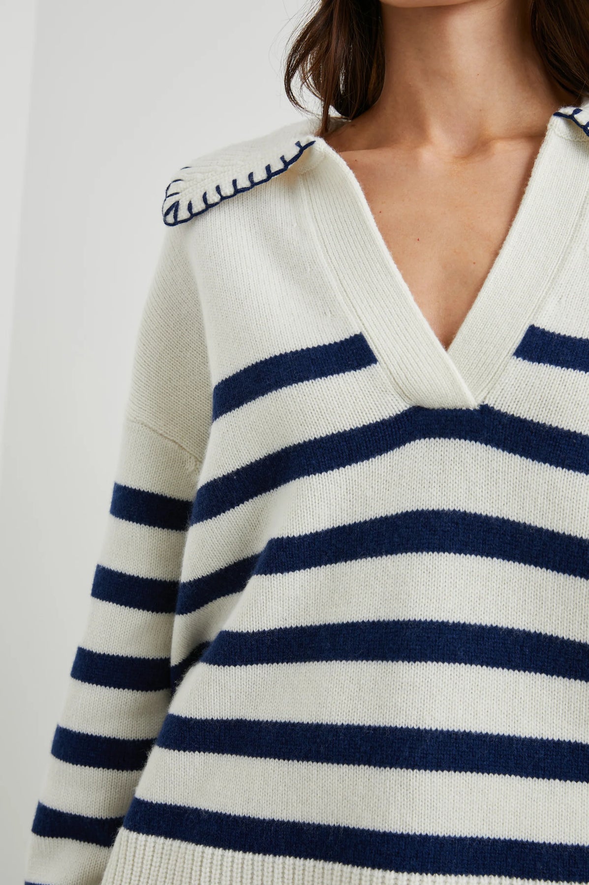 Athena - Ivory Navy Stripe