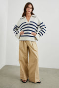 Athena - Ivory Navy Stripe