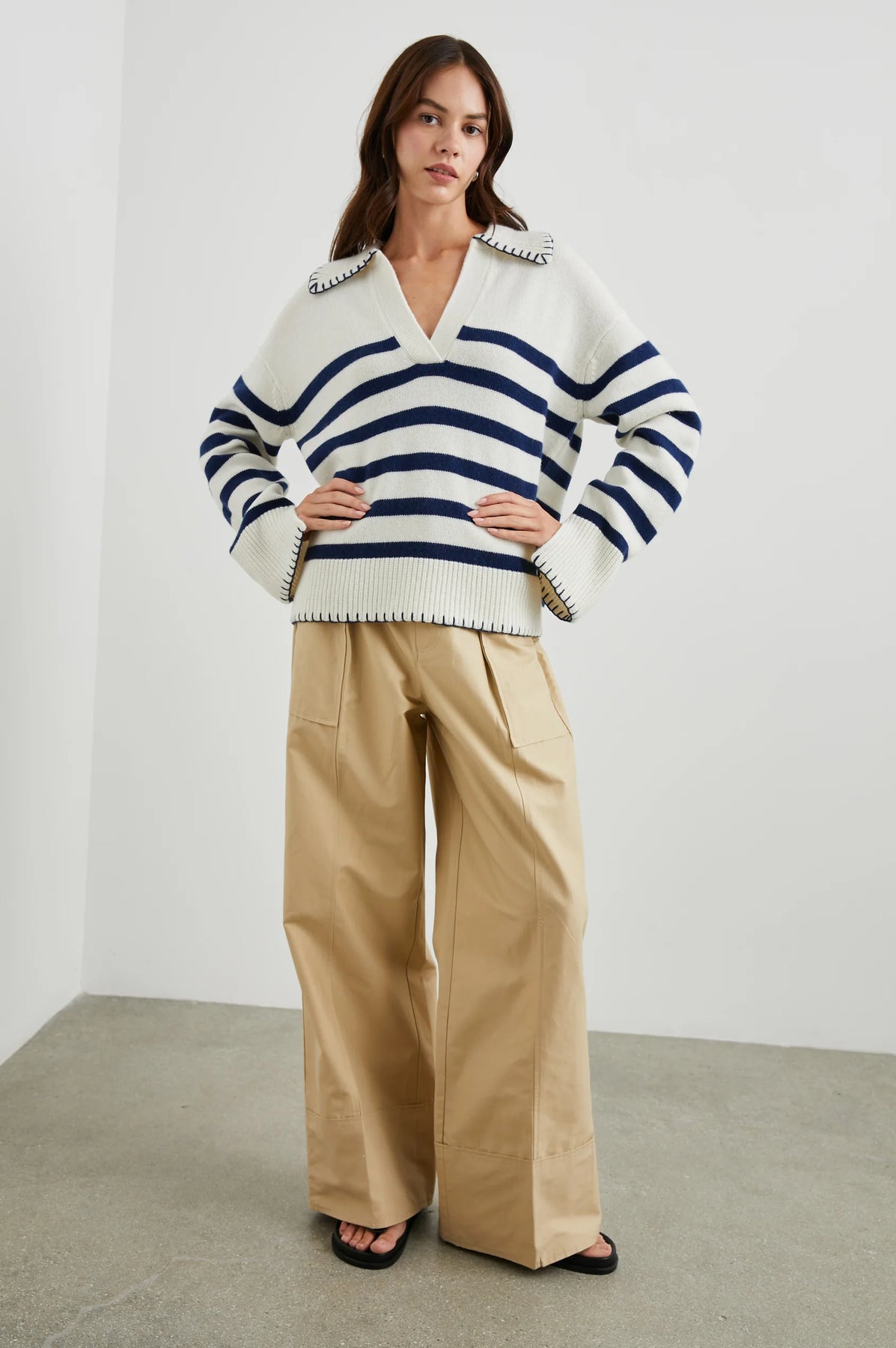 Athena - Ivory Navy Stripe