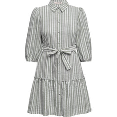 Linen Stripe Dress - Army/White