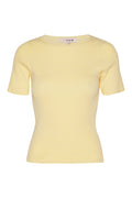 Rib Knit Short Sleeve Top - Pale Yellow