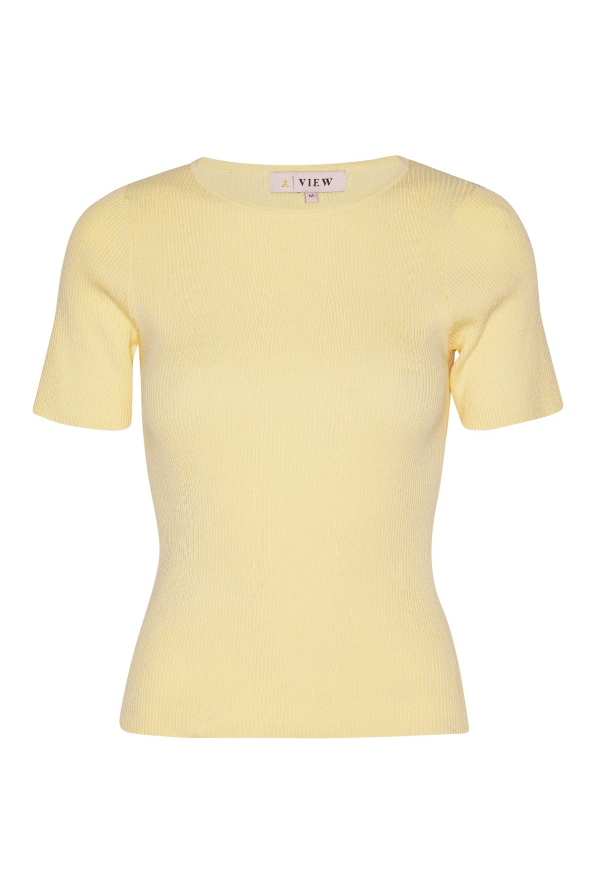Rib Knit Short Sleeve Top - Pale Yellow