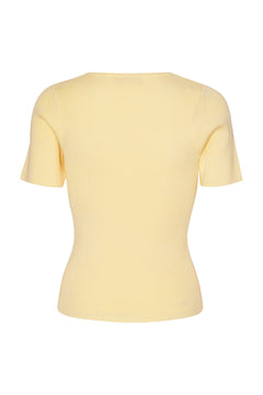 Rib Knit Short Sleeve Top - Pale Yellow