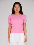 Rib Knit Short Sleeve Top - Pink