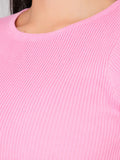 Rib Knit Short Sleeve Top - Pink