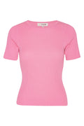 Rib Knit Short Sleeve Top - Pink