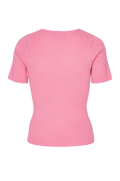 Rib Knit Short Sleeve Top - Pink