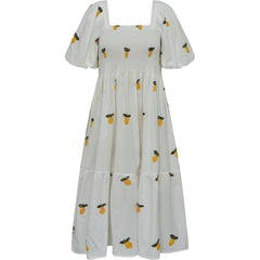 Cheri Fruit Dress - White/Yellow