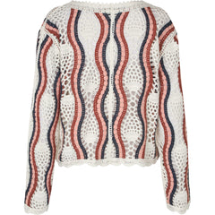 California Crochet Blouse - White/Peach/Navy