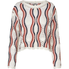 California Crochet Blouse - White/Peach/Navy