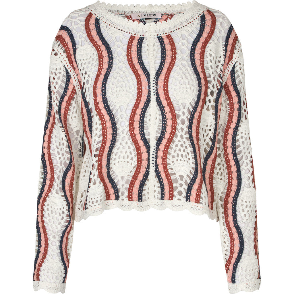 California Crochet Blouse - Vit/Persika/Marinblå