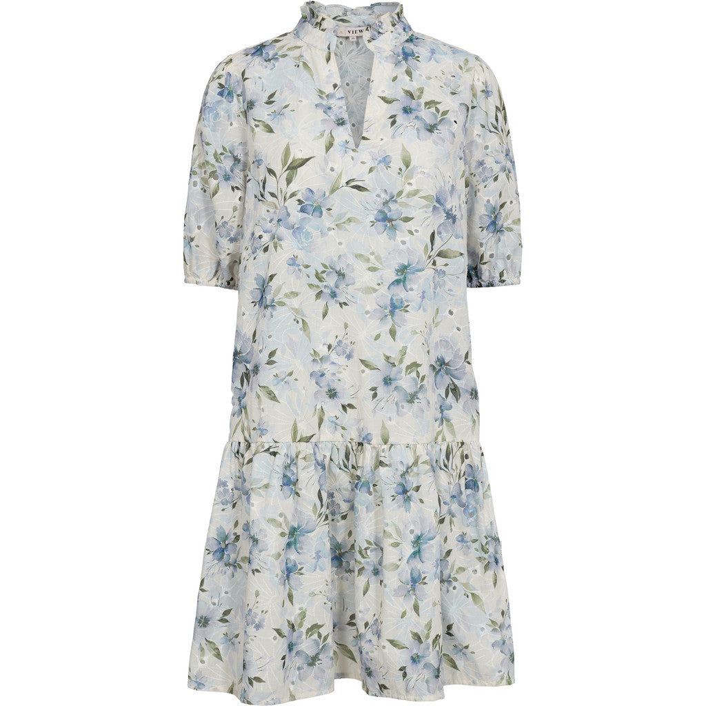 Grete S/S Dress - Vit/Blå