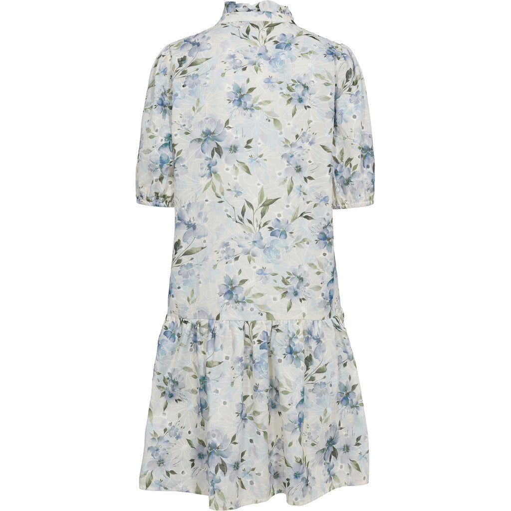 Grete S/S Dress - Vit/Blå