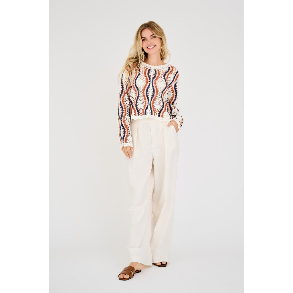California Crochet Blouse - Vit/Persika/Marinblå