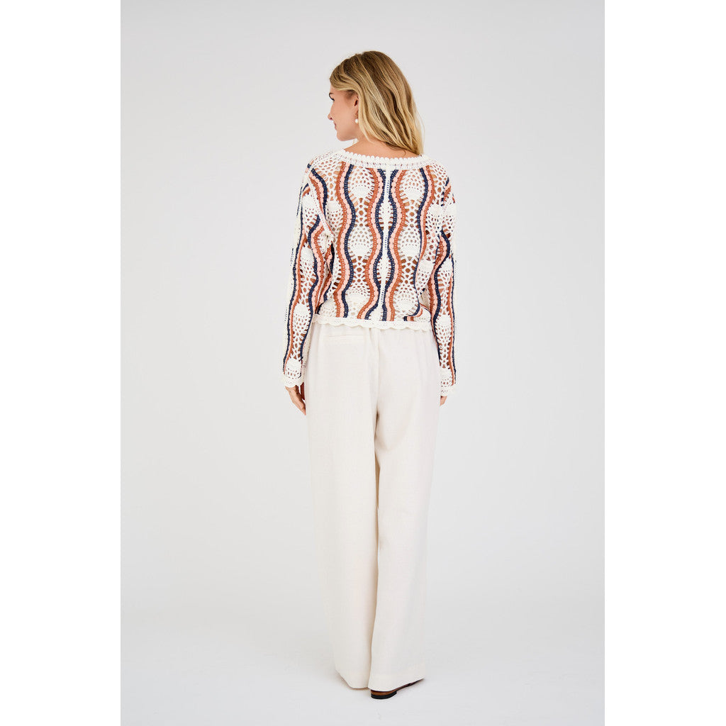 California Crochet Blouse - Vit/Persika/Marinblå