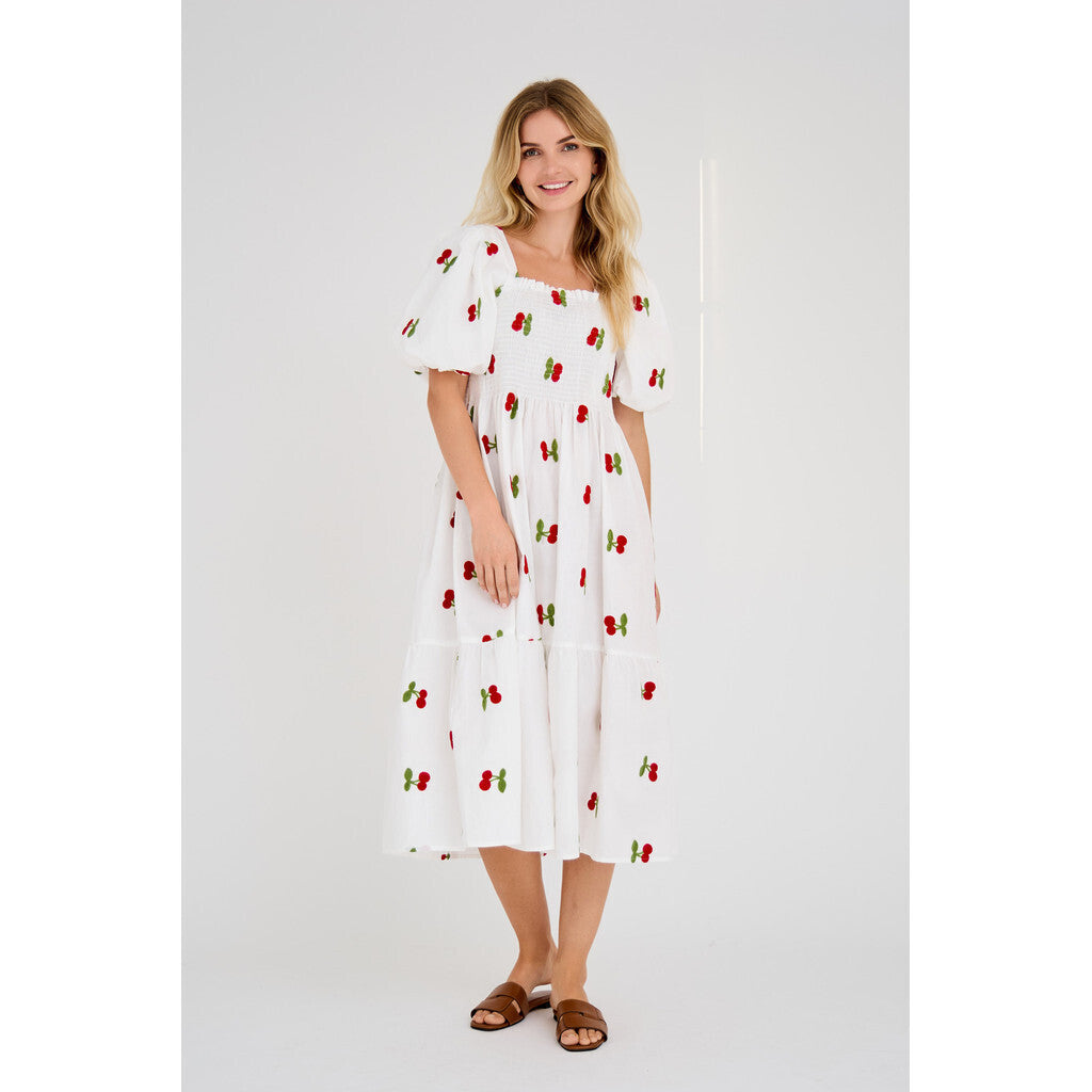 Cheri Fruit Dress - Vit/Röd