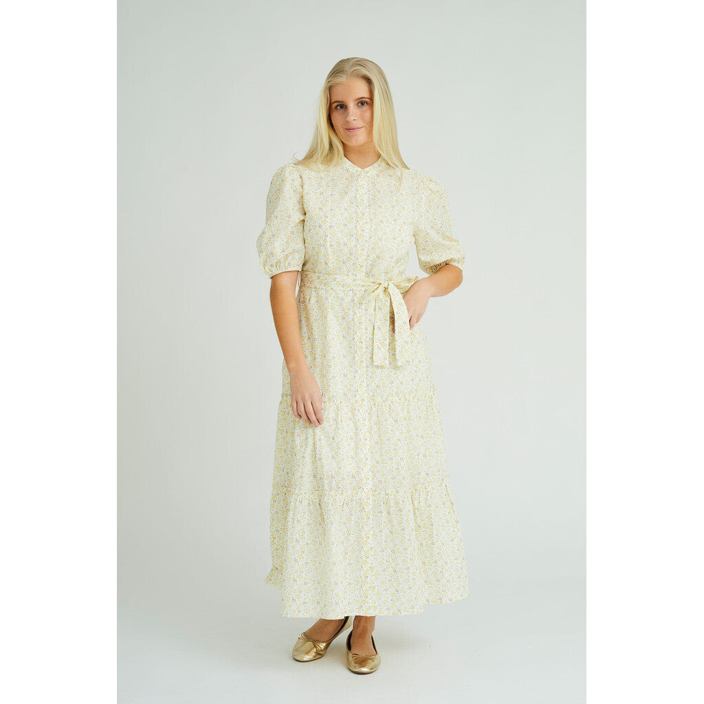 Kate Short Sleeve Long Dress - Pale Yellow