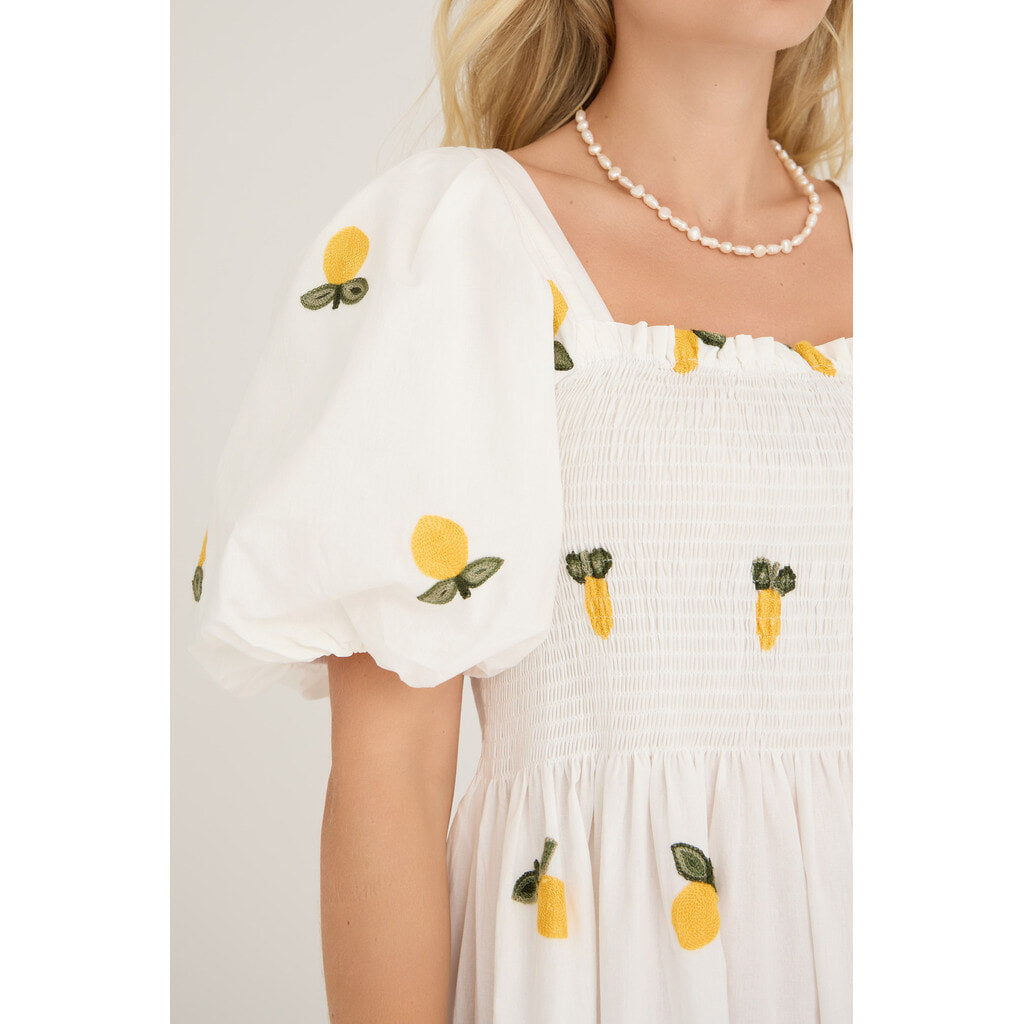 Cheri Fruit Dress - Vit/Gul