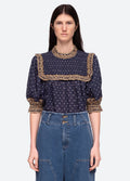 Arlita Print Puff Slv Top - Navy