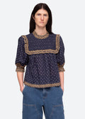 Arlita Print Puff Slv Top - Navy