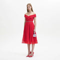 Chiffon Off Shoulder Midi Dress - Red